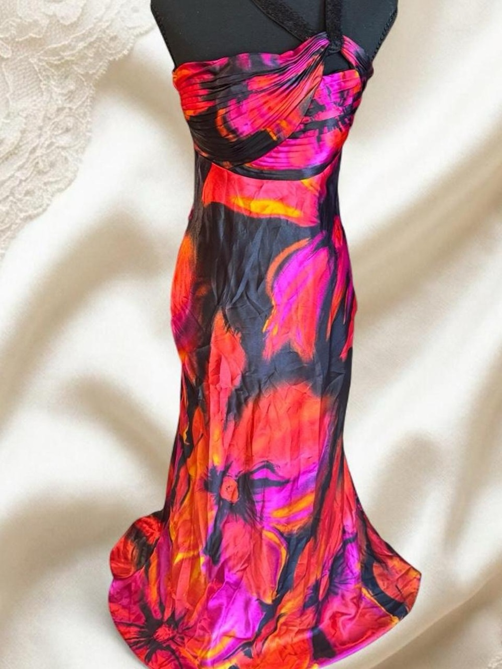 Hailey Logan Halter Floral Maxi Dress in Black, Fuchsia & Orange